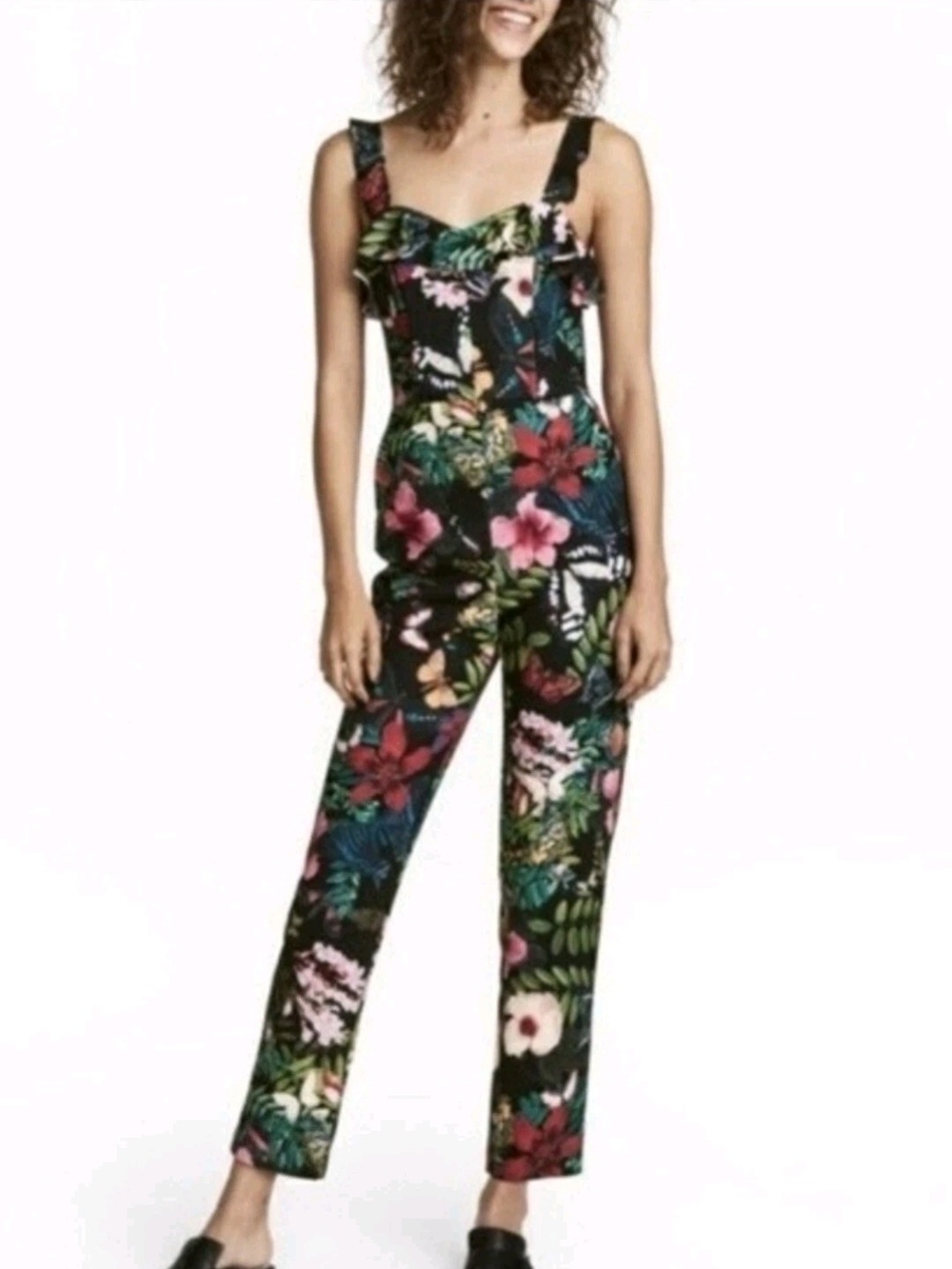 H&M Women’s Black Tropical Floral Jumpsuit